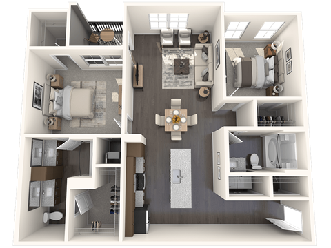 Floor plan for 2 beds, 2 baths, 1219 sqft